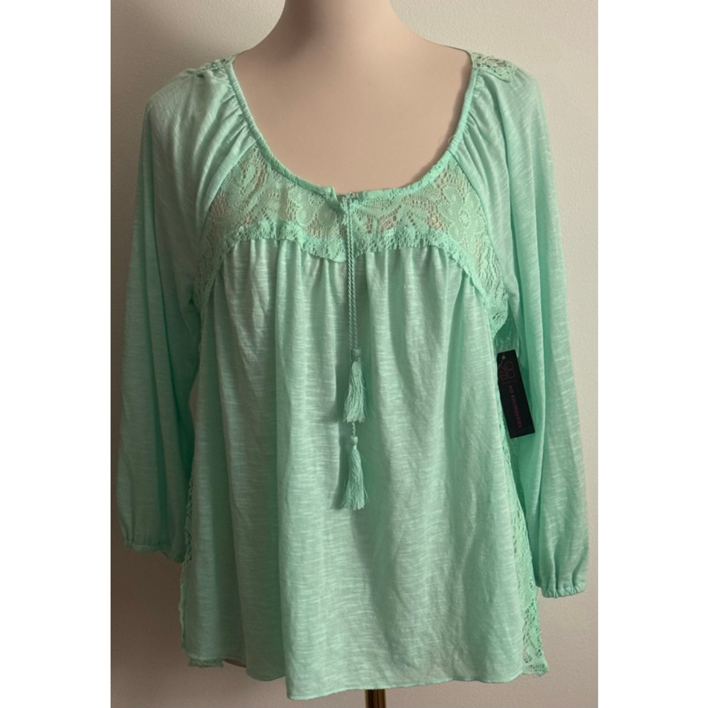 Women's No Boundaries Tunic Top Juniors L Mint Green Lace
